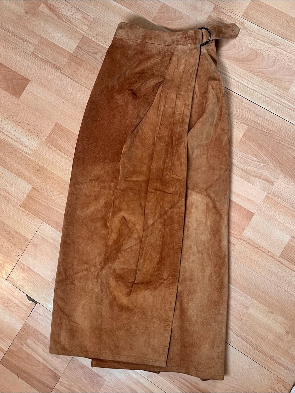 Danier tan Suede Wrap Maxi Skirt with Side Buckle